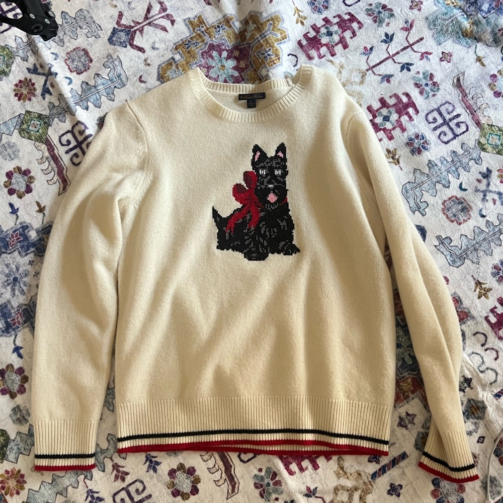 Brooke Brothers Christmas Scottish terrier dog sweater - cream, red, cashmere